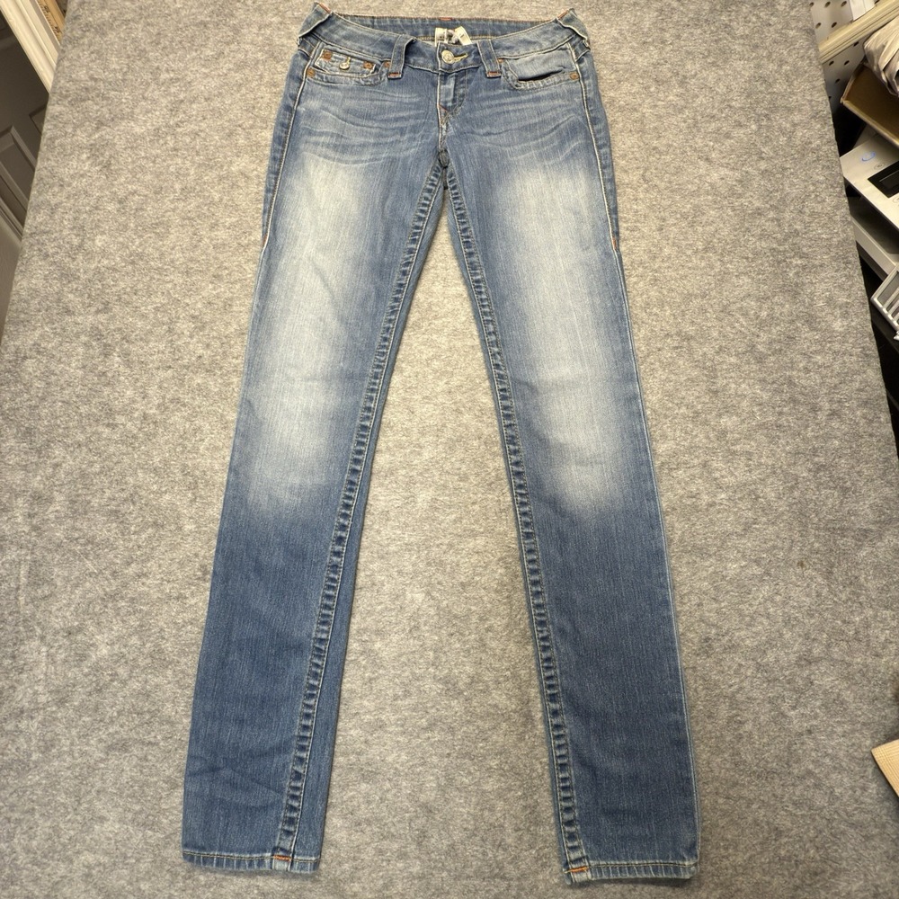 True Religion Skinny Jeans Women 28 Light Blue Solid Cotton Flap Pocket